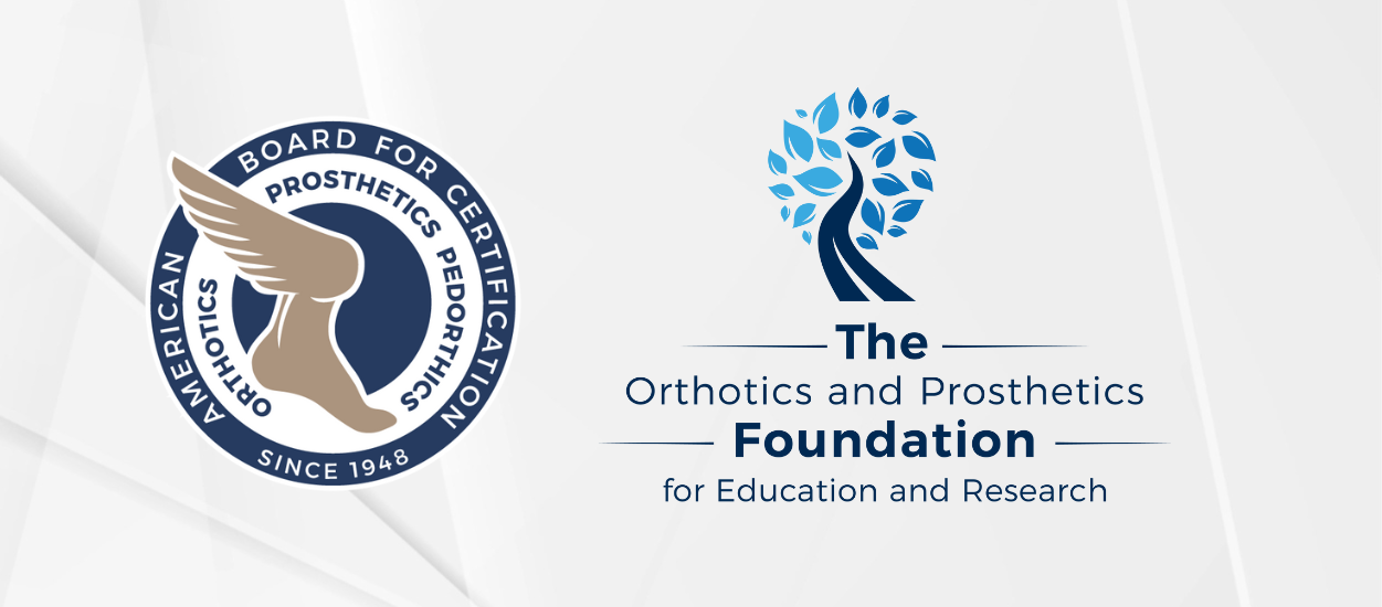 white and grey geometric background with ABC and The O&P Foundation logos