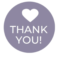 purple circle with heart and words Thank You